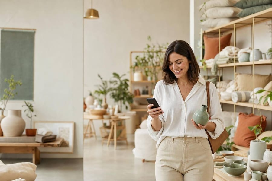 A shopper with the retailer's app on her phone